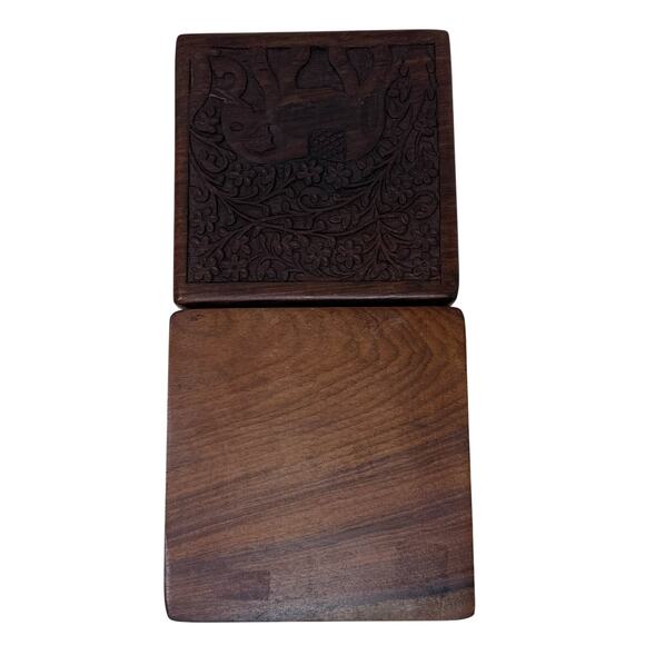 Hand Carved Wooden Box with Elephant Jewelry Box, Spice Storage Vintage - Picture 4 of 6